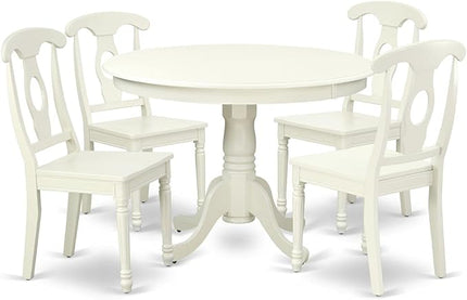 East West Furniture HLKE5-LWH-W 5 Piece Dining Room Table Set Includes a Round Kitchen Table with Pedestal and 4 Dining Chairs, 42x42 Inch, Linen White - LeafyLoom
