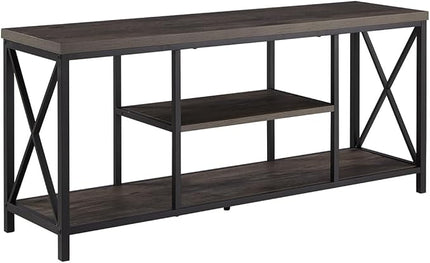 55 inch TV Stand for TV up to 65 inch, Rustic Wood and Metal Media TV Console Table for Living Room, Grey - LeafyLoom