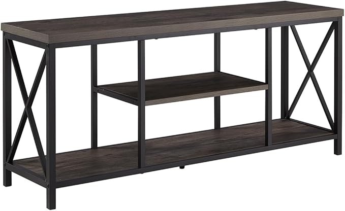 55 inch TV Stand for TV up to 65 inch, Rustic Wood and Metal Media TV Console Table for Living Room, Grey - LeafyLoom