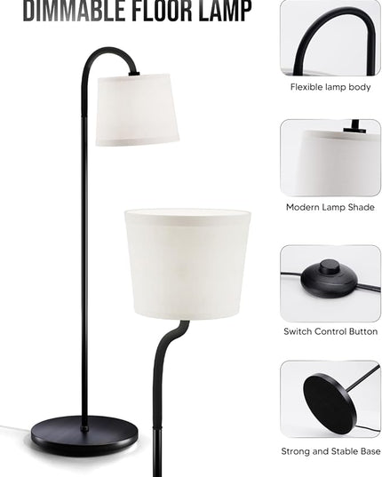 Floor Lamp for Living Room, Dimmable Floor Lamps (3 Color Temperatures and 9w Led Bulb), Standing Lamp with White Lamp Shade, Modern Tall Arc Floor Lamp for Bedroom, Office, Study - LeafyLoom