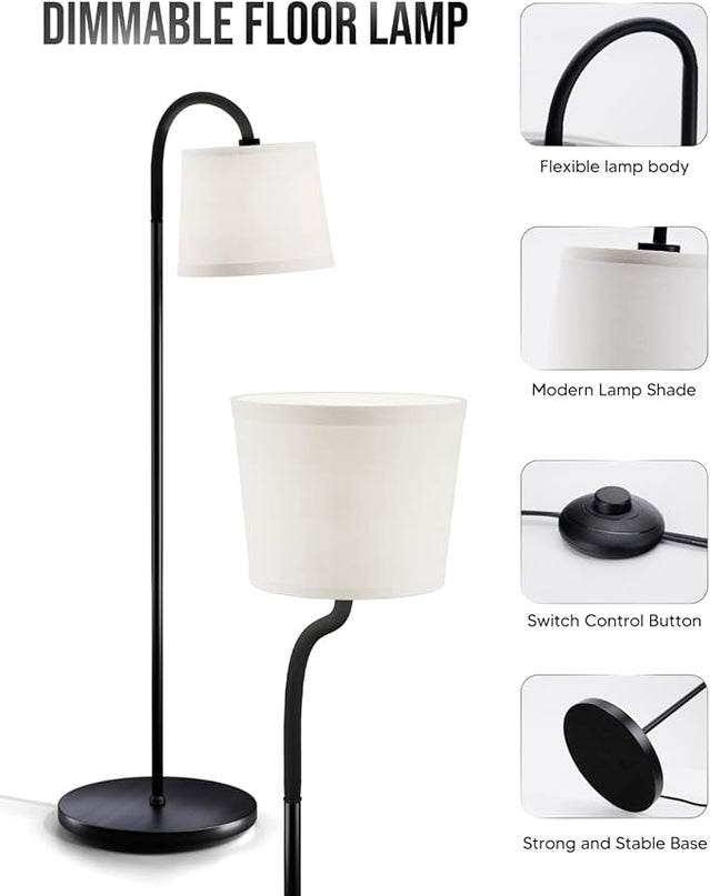 Floor Lamp for Living Room, Dimmable Floor Lamps (3 Color Temperatures and 9w Led Bulb), Standing Lamp with White Lamp Shade, Modern Tall Arc Floor Lamp for Bedroom, Office, Study - LeafyLoom