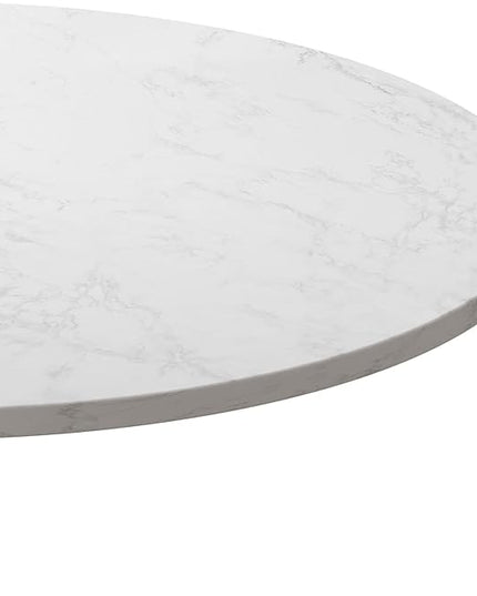 NicBex 32Inch Round Dining Table,Modern Kitchen Table with Printed White Marble Tabletop and Metal Base for 2 to 4,Leisure Coffee Table for Kitchen,Small Space and Living Room,Space-Saving,White - LeafyLoom