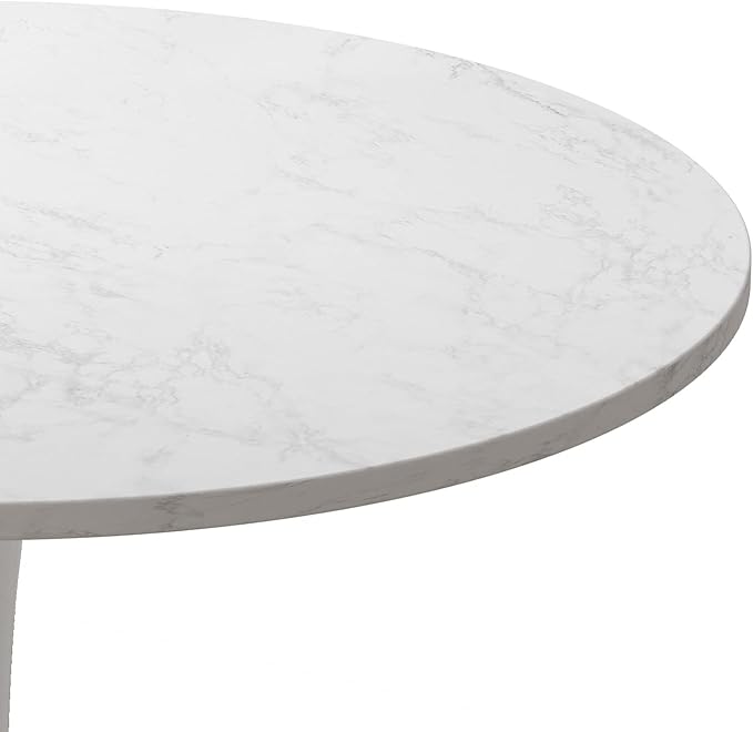 NicBex 32Inch Round Dining Table,Modern Kitchen Table with Printed White Marble Tabletop and Metal Base for 2 to 4,Leisure Coffee Table for Kitchen,Small Space and Living Room,Space-Saving,White - LeafyLoom