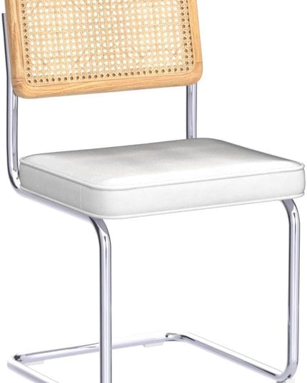 Zesthouse Mid Century Modern Dining Chairs Set of 2, Velvet Accent Chairs with Natural Cane Back & Stainless Chrome Base, Famous Breuer Designed Chairs, Upholstered Rattan Kitchen Chairs - LeafyLoom