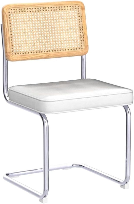Zesthouse Mid Century Modern Dining Chairs Set of 2, Velvet Accent Chairs with Natural Cane Back & Stainless Chrome Base, Famous Breuer Designed Chairs, Upholstered Rattan Kitchen Chairs - LeafyLoom