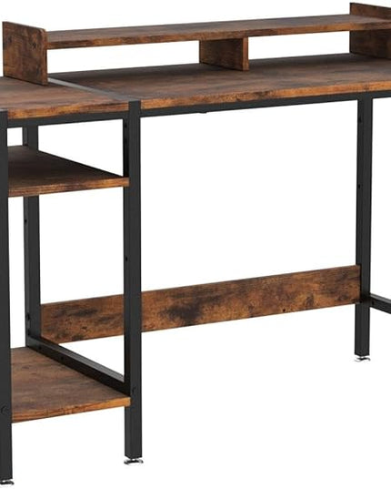Computer Desk - 39” Gaming Desk, Home Office Desk with Storage, Small Desk with Monitor Stand, Rustic Writing Desk for 2 Monitors, Adjustable Storage Space, Modern Design Corner Table. - LeafyLoom