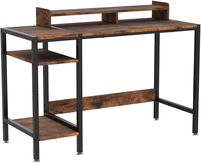 Computer Desk - 39” Gaming Desk, Home Office Desk with Storage, Small Desk with Monitor Stand, Rustic Writing Desk for 2 Monitors, Adjustable Storage Space, Modern Design Corner Table. - LeafyLoom