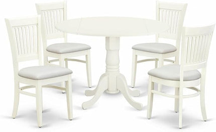East West Furniture Dublin 5 Piece Set for 4 includes a Round Table with Dropleaf and 4 Linen Fabric Kitchen Dining Chairs, 42x42 Inch, DLVA5-LWH-C - LeafyLoom