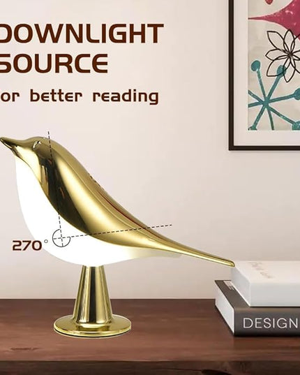 FUYUNXIN Bird Lamp Bedside Lamps - Rechargeable Cordless Table Lamp with 3 Color Temperatures and Touch Sensor - Perfect for Bedroom Nightstand (Gold) - LeafyLoom