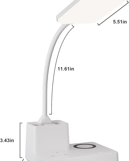 Sailstar Desk Lamp with Wireless Charger & USB Charging Port, LED Desk Lamps for Home Office, 800LM, 3 Lighting Modes, Dimmable, Pen Holder, 360°Gooseneck Desk Light for College Dorm Room - LeafyLoom