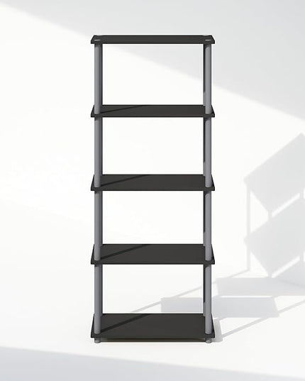 Furinno Turn-N-Tube 5-Tier Multipurpose Compact Display Rack, Shelving Unit, Bookcase, Black/Grey - LeafyLoom
