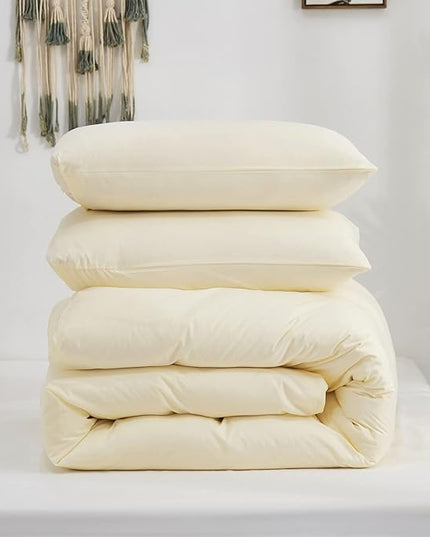 Ivory Comforter Set Off White Bedding Set Beige Comforter Set Men Breathable Ivory Bedding Set Women Soft Off White Ivory Bedding Comforter Set, Cal King (104" X 96" ) - LeafyLoom