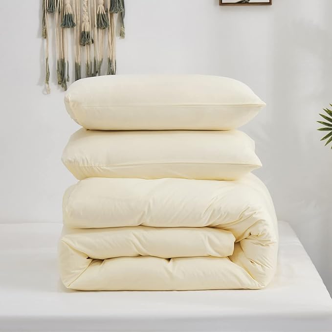 Ivory Comforter Set Off White Bedding Set Beige Comforter Set Men Breathable Ivory Bedding Set Women Soft Off White Ivory Bedding Comforter Set, Cal King (104" X 96" ) - LeafyLoom
