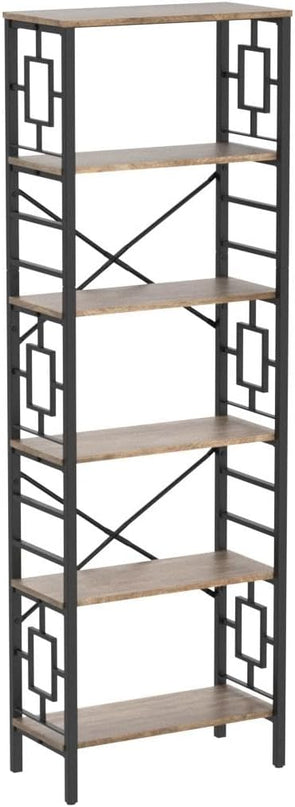 HOMISSUE Bookcase,6-Tier Tall Bookshelf Metal Bookcase and Bookshelves, Free Standing Storage Modern Bookshelf for Home Office Living Room and Bedroom, Rustic Brown - LeafyLoom