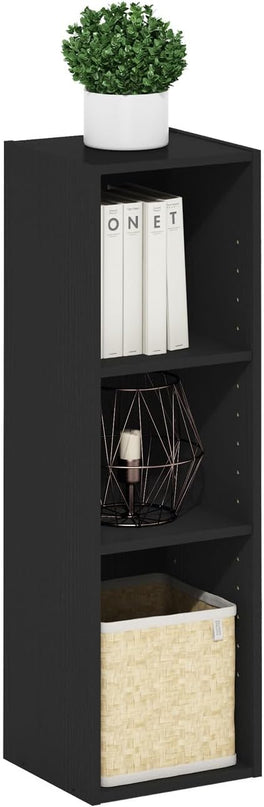 Furinno Fulda 3-Tier Space Saving Storage Shelf Bookcase, 10-Inch Width, Blackwood - LeafyLoom