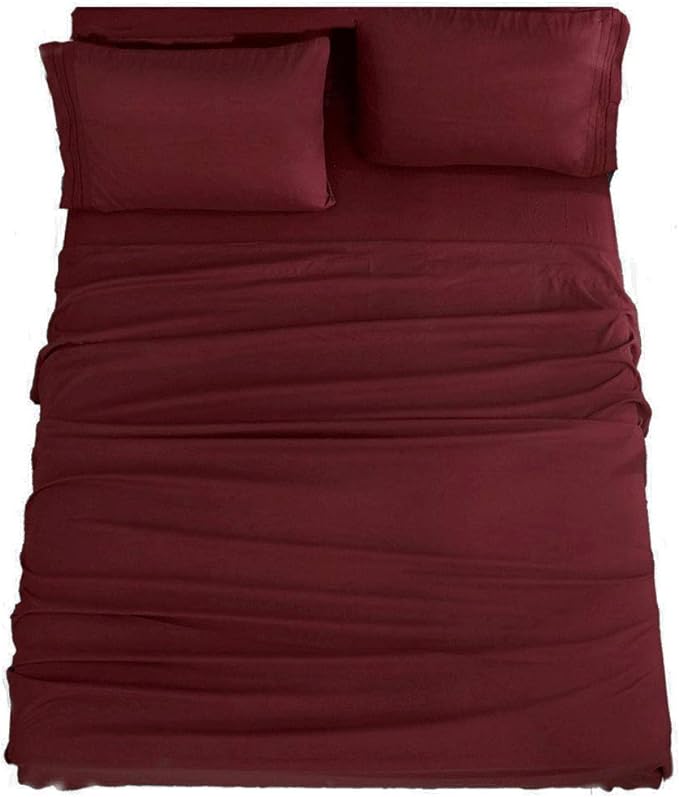 SONORO KATE Bed Sheet Set Super Soft Microfiber 1800 Thread Count Luxury Egyptian Sheets 16-Inch Deep Pocket，Wrinkle-4 Piece (Burgundy, Full) - LeafyLoom