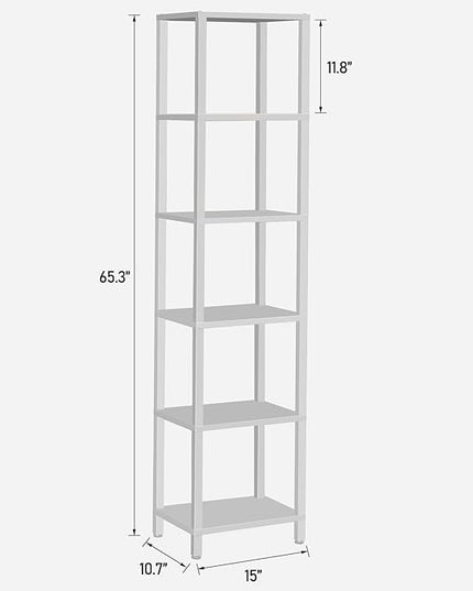 TUTOTAK Bookshelf, 6-Tier Tall Book Shelf, Narrow Bookcase for Small Space, DIY Stackable Bookshelf, for Living Room, Office, Study, Entryway, Industrial, White BS01BW006 - LeafyLoom