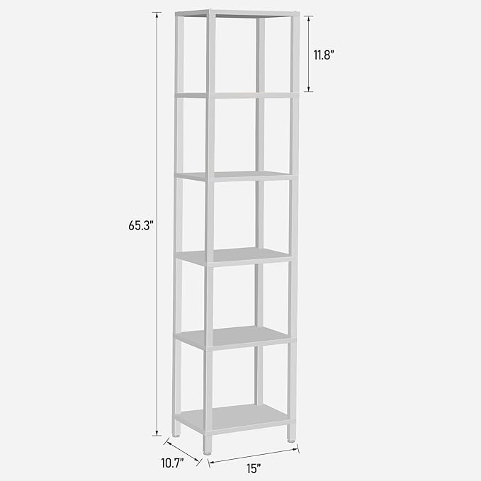 TUTOTAK Bookshelf, 6-Tier Tall Book Shelf, Narrow Bookcase for Small Space, DIY Stackable Bookshelf, for Living Room, Office, Study, Entryway, Industrial, White BS01BW006 - LeafyLoom