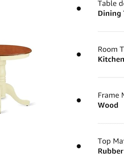 East West Furniture EMT-BMK-TP Eden Dining Table - a Round Wooden Table Top with Pedestal Base, 30x30 Inch, Buttermilk & Cherry - LeafyLoom