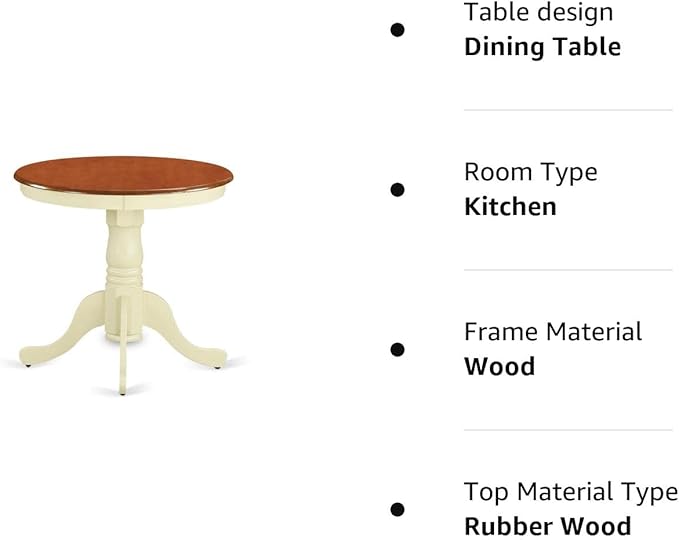 East West Furniture EMT-BMK-TP Eden Dining Table - a Round Wooden Table Top with Pedestal Base, 30x30 Inch, Buttermilk & Cherry - LeafyLoom