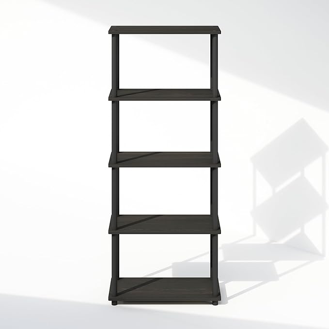 Furinno Turn-N-Tube 5-Tier Multipurpose Compact Display Rack, Shelving Unit, Bookcase, Espresso/Black - LeafyLoom