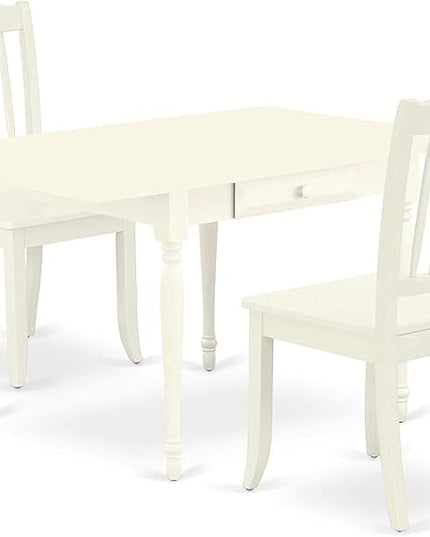 East West Furniture MZDA3-LWH-W Monza 3 Piece Room Furniture Set Contains a Rectangle Kitchen Table with Dropleaf and 2 Dining Chairs, 36x54 Inch - LeafyLoom