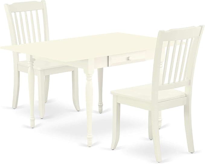 East West Furniture MZDA3-LWH-W Monza 3 Piece Room Furniture Set Contains a Rectangle Kitchen Table with Dropleaf and 2 Dining Chairs, 36x54 Inch - LeafyLoom