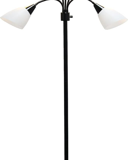 Simple Designs LF2006-BAW 67" Contemporary Multi Head Medusa 5 Light Adjustable Gooseneck Black Floor Lamp with White Shades for Kids Bedroom Playroom Living Room Office - LeafyLoom