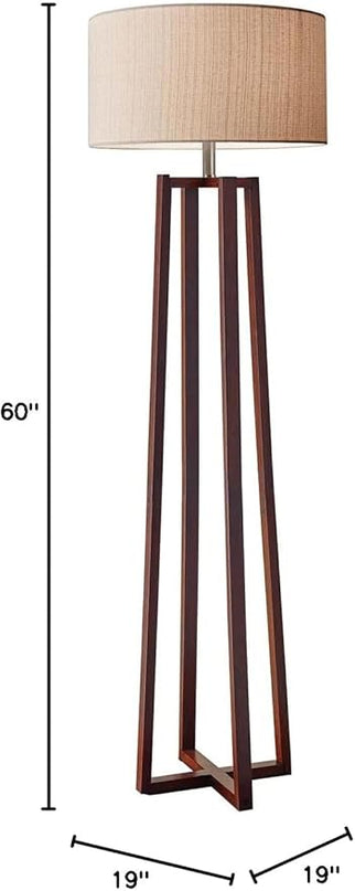 Adesso 1504-15 Quinn Floor Lamp, 60 in, 150 W Incandescent/CFL, Walnut Birch Wood, 1 Wooden Lamp , White - LeafyLoom