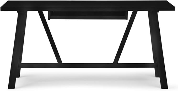SIMPLIHOME Dylan SOLID WOOD Modern Industrial 60 inch Wide Home Office Desk, Writing Table, Workstation, Study Table Furniture in Black - LeafyLoom