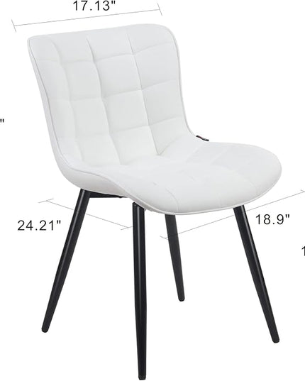 YOUTASTE White Dining Chairs Set of 2 PU Leather Upholstered Modern Armless Dining Room Chair with Back Metal Legs Kitchen Dinner Accent Guest Chairs for Vanity Reception Waiting Room - LeafyLoom