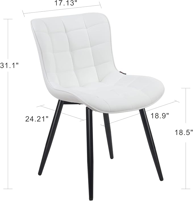 YOUTASTE White Dining Chairs Set of 2 PU Leather Upholstered Modern Armless Dining Room Chair with Back Metal Legs Kitchen Dinner Accent Guest Chairs for Vanity Reception Waiting Room - LeafyLoom