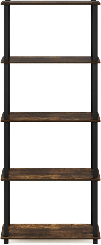 Furinno Turn-S-Tube 5-Tier Multipurpose Shelf Display Rack with Square Tubes, Amber Pine/Black - LeafyLoom