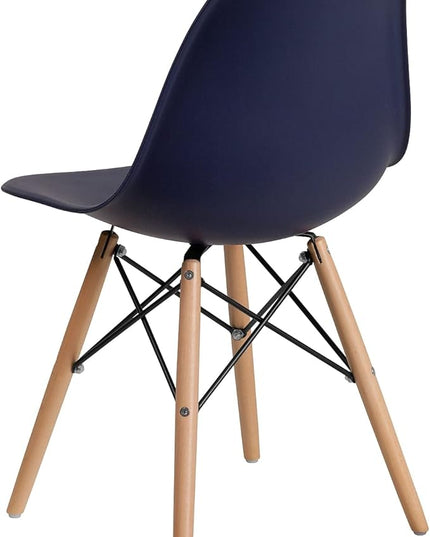 Flash Furniture Elon Series Navy Plastic Chair with Wooden Legs - LeafyLoom