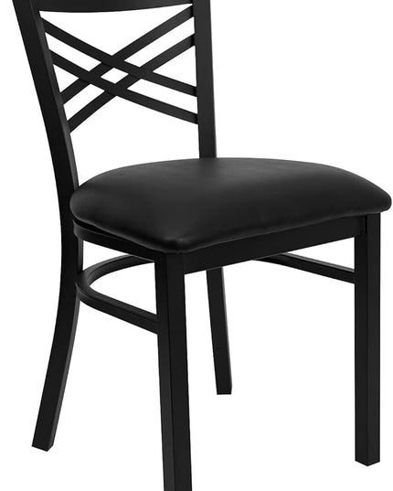 Flash Furniture Hercules Series "X" Back Metal Restaurant Chairs, Modern Upholstered Armless Dining Chairs for Restaurants/Kitchens, Set of 2, Black - LeafyLoom