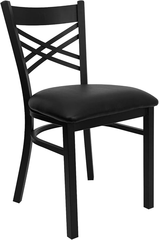 Flash Furniture Hercules Series "X" Back Metal Restaurant Chairs, Modern Upholstered Armless Dining Chairs for Restaurants/Kitchens, Set of 2, Black - LeafyLoom