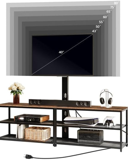 TV Stand with Mount and 4 Power Outlets 70.9", Entertainment Center Media Console, Swivel TV Stand Mount up to 80 inch TVs, Height Adjustable, Metal Frame for Living Room, Bedroom TVHR358E01 - LeafyLoom