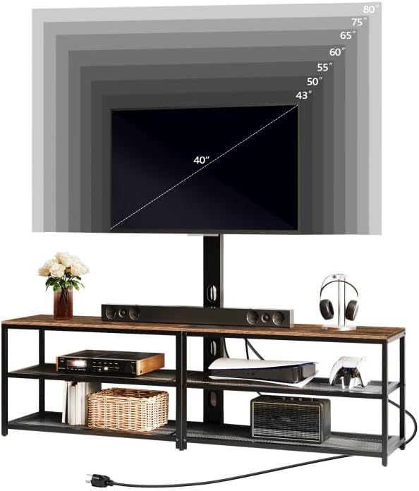 TV Stand with Mount and 4 Power Outlets 70.9", Entertainment Center Media Console, Swivel TV Stand Mount up to 80 inch TVs, Height Adjustable, Metal Frame for Living Room, Bedroom TVHR358E01 - LeafyLoom