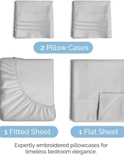 Full Size 4 Piece Sheet Set - Comfy Breathable & Cooling Sheets - Hotel Luxury Bed Sheets for Women & Men - Deep Pockets, Easy-Fit, Soft & Wrinkle Free Sheets - Light Grey Oeko-Tex Bed Sheet Set - LeafyLoom