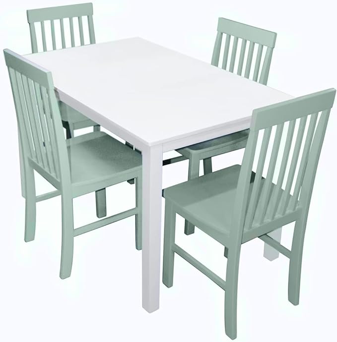 Walker Edison Modern Color Dining Room Table and Chair Set Small Space Living Kitchen, Dining Set, 48 Inch, 4 Person, White and Sage Green - LeafyLoom