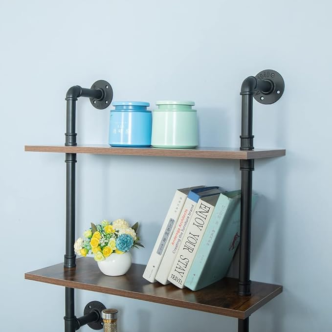 5 Tier 67inch Industrial Pipe Shelving, Shelves Shelf Rustic Tier Black in - LeafyLoom