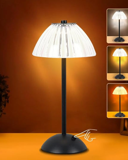 Portable Crystal LED Table Lamp, 3-Levels Brightness Desk Lamp, 3 Color Touch Control Rechargeable Lamp, Night Light, Bedside Lamp,Dining Room Lamp (Black) - LeafyLoom