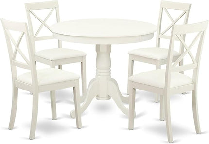 East West Furniture ANBO5-LWH-LC Antique 5 Piece Kitchen Set for 4 Includes a Round Table with Pedestal and 4 Faux Leather Dining Room Chairs, 36x36 Inch - LeafyLoom