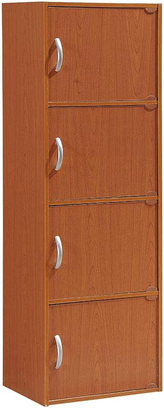 HODEDAH IMPORT 4-Shelf Bookcase Cabinet, Cherry - LeafyLoom
