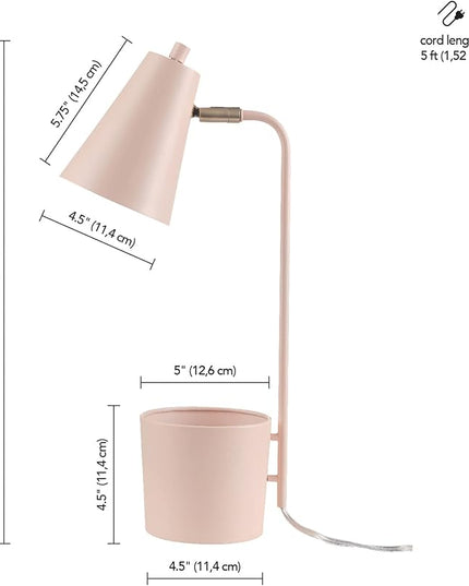 Globe Electric 30295 Taylor 18" Organizer Desk Lamp, Matte Pink, Brass Pivot Joint, On/Off Rotary Switch at Shade - LeafyLoom