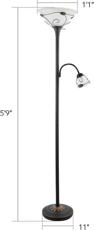 VONLUCE Torchiere Floor Lamp with Side Reading Light, 3-Way Switch Combo Antique Bronze Mother Daughter Floor Lamp with Glass Shade, 71" Desk Floor Lamp for Living Room Corner Bedroom Home Office - LeafyLoom
