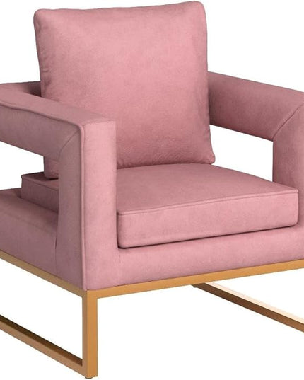 Roundhill Furniture Lenola Upholstered Accent Arm Chair, Pink 27.5D x 29.75W x 34.5H in - LeafyLoom