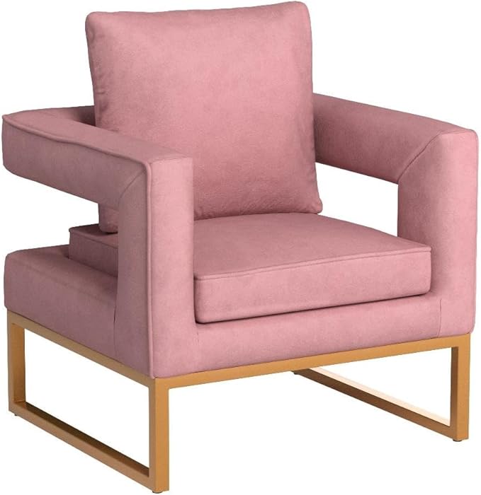 Roundhill Furniture Lenola Upholstered Accent Arm Chair, Pink 27.5D x 29.75W x 34.5H in - LeafyLoom