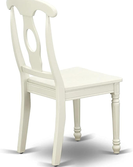 East West Furniture KEC-LWH-W Kenley Dinette Chairs - Napoleon Back Solid Wood Seat Kitchen Chairs, Set of 2, Linen White - LeafyLoom