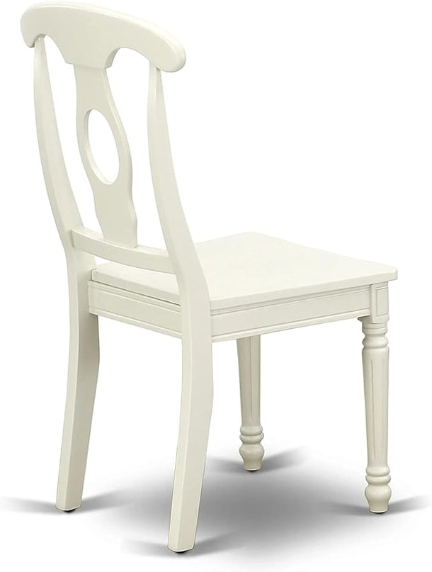 East West Furniture KEC-LWH-W Kenley Dinette Chairs - Napoleon Back Solid Wood Seat Kitchen Chairs, Set of 2, Linen White - LeafyLoom